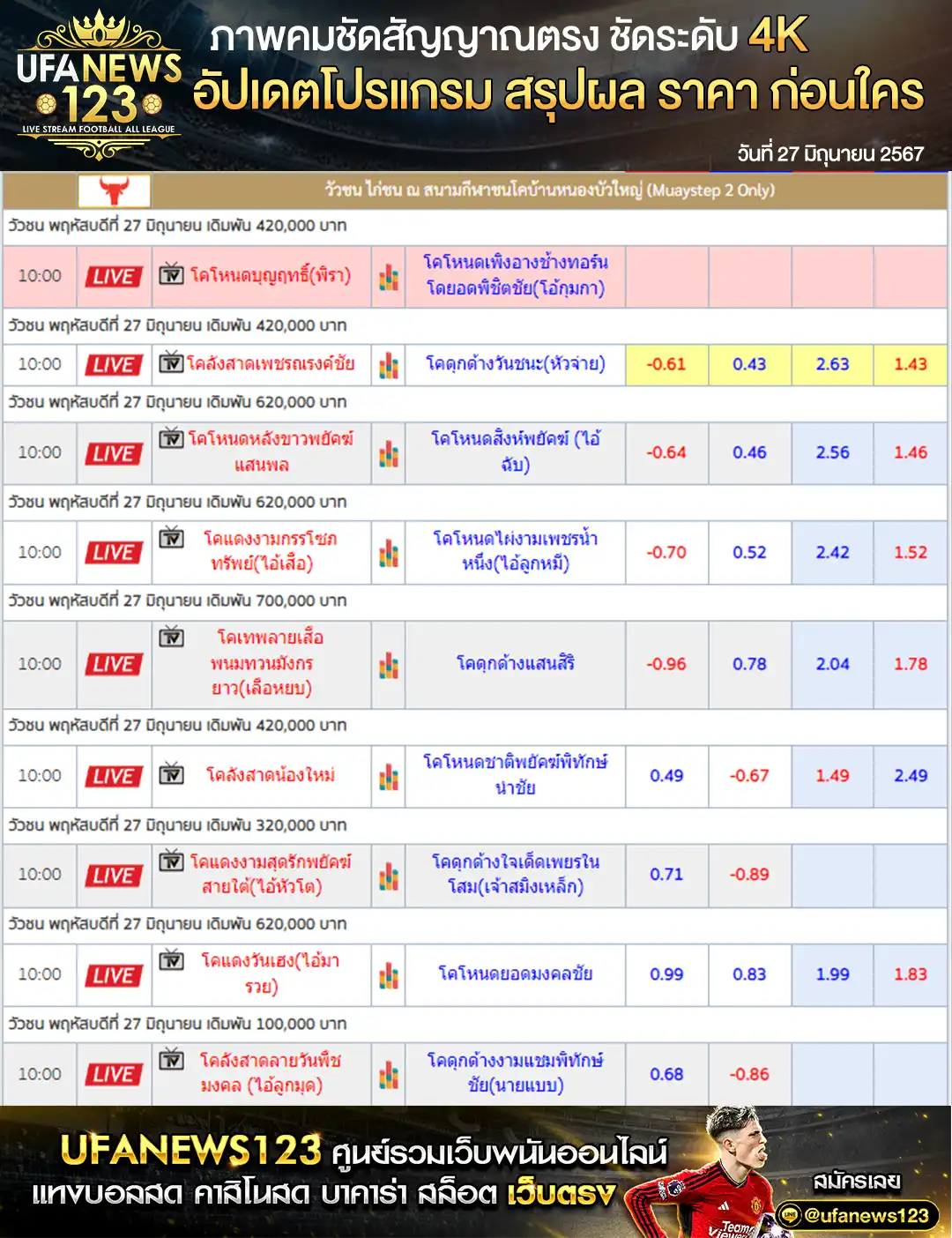 ราคาวัวชน สนามชนโคบ้านหนองบัวใหญ่ 27 มิถุนายน 2567