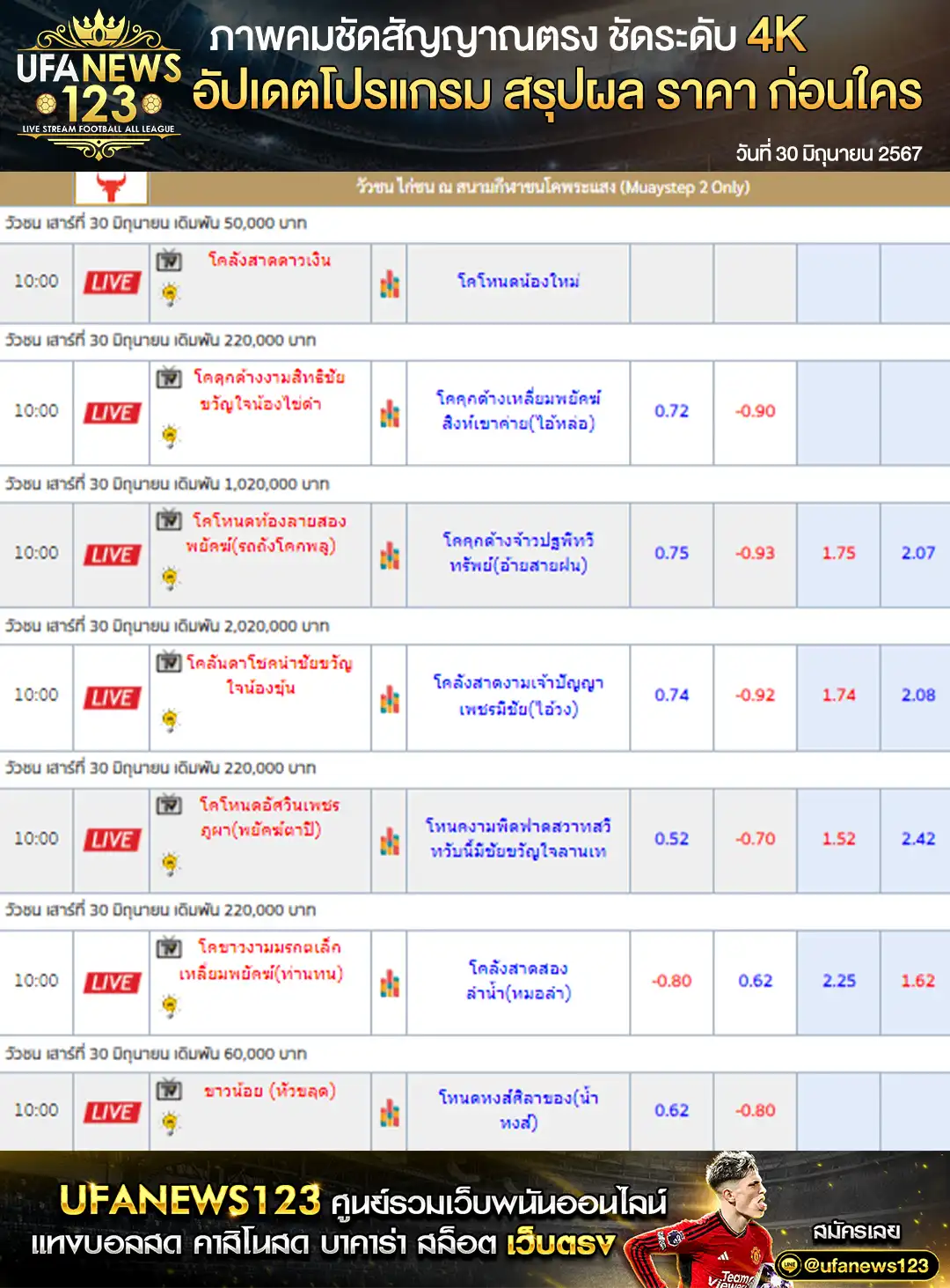 ราคาวัวชน สนามชนโคพระแสงคอมเพล็กซ์ 30 มิถุนายน 2567