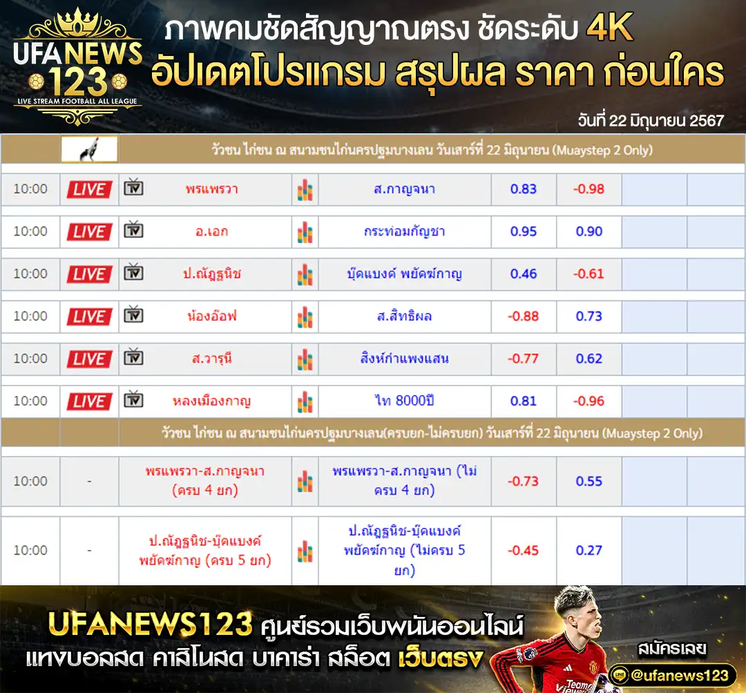 ราคาไก่ชน สนามชนไก่นครปฐมบางเลน 22 มิถุนายน 2567