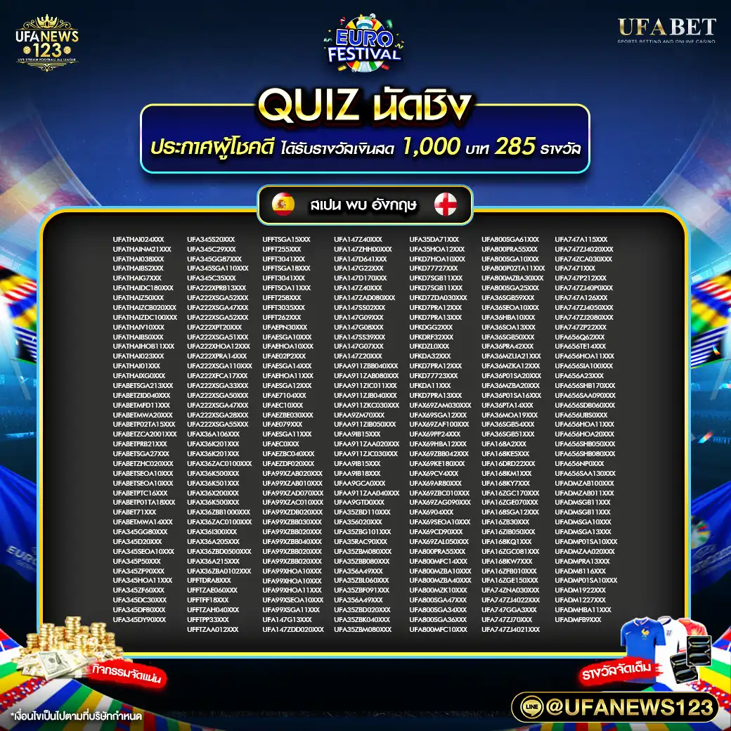 ประกาศ Quiz รอบชิงชนะเลิศ รางวัล 1,000 บาท 285 รางวัล 14 กรกฎาคม 2567