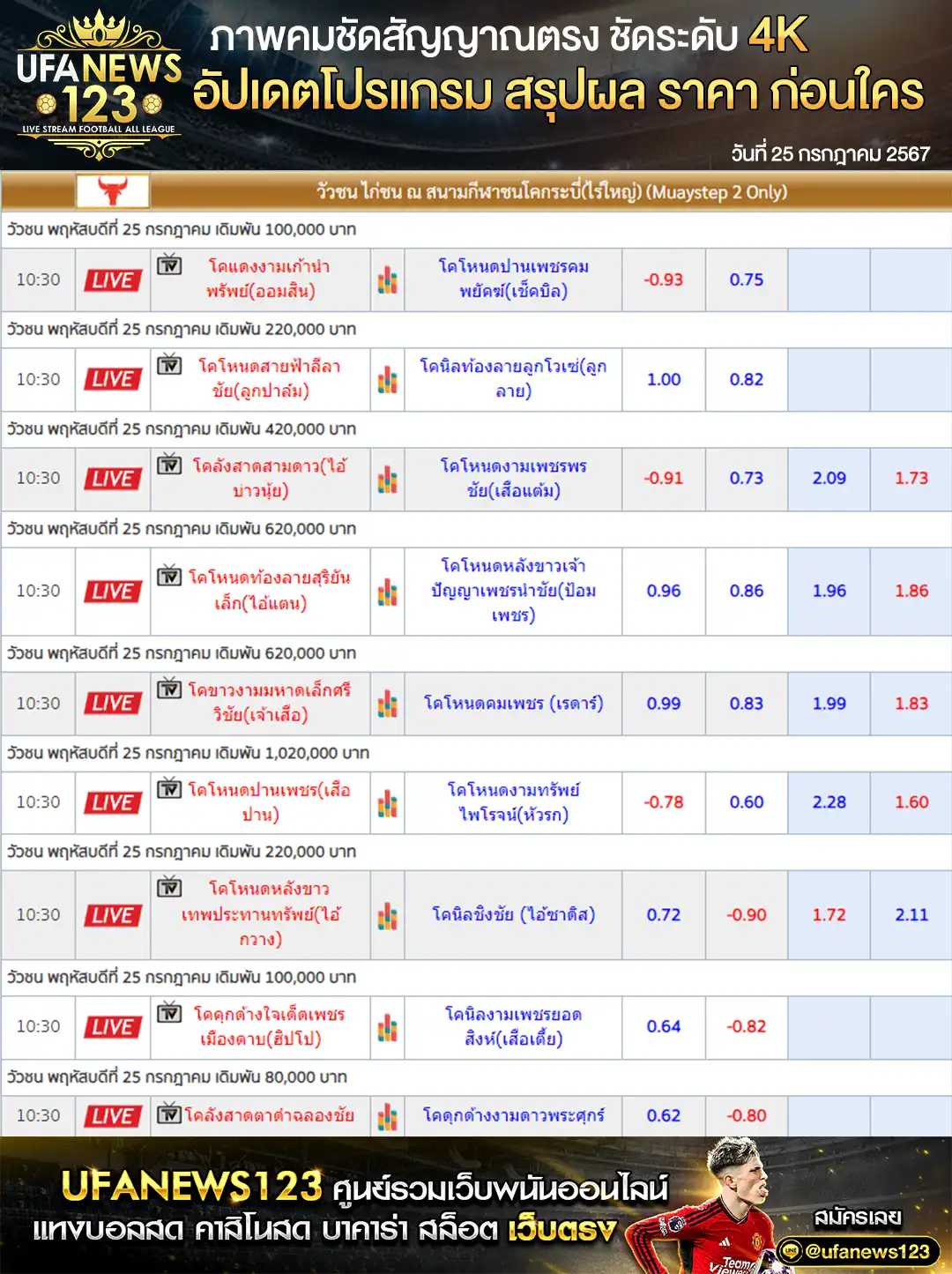 ราคาวัวชน สนามชนโคกระบี่ เริ่มชนเวลา 10:30 น. 25 กรกฎาคม 2567