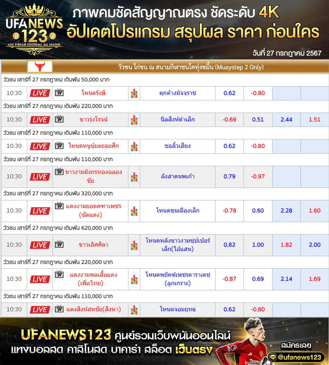 ราคาวัวชน สนามชนโคทุ่งขมิ้น เริ่มชนเวลา 11:00 น. 27 กรกฎาคม 2567