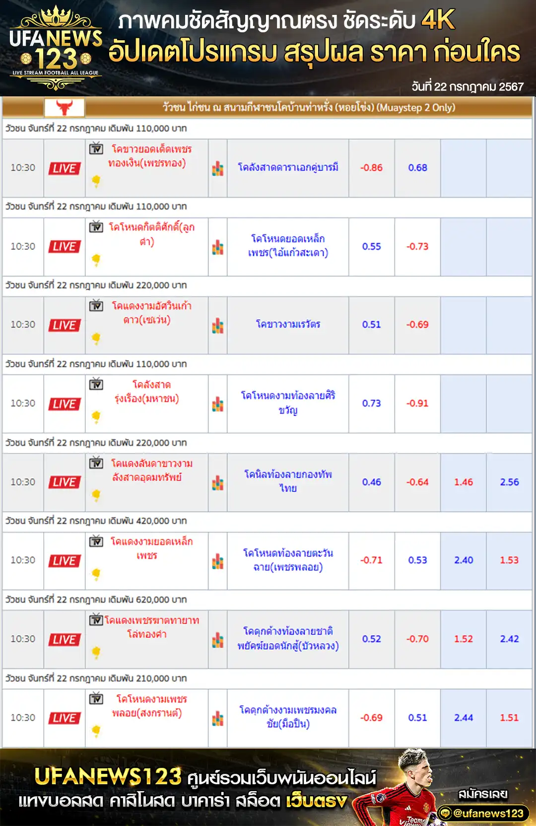 ราคาวัวชน สนามชนโคบ้านท่าหรั่ง เริ่มชนเวลา 10:30 น. 22 กรกฎาคม 2567