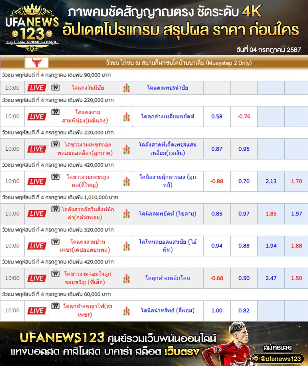 ราคาวัวชน สนามชนโคบ้านนาเดิม 04 กรกฎาคม 2567