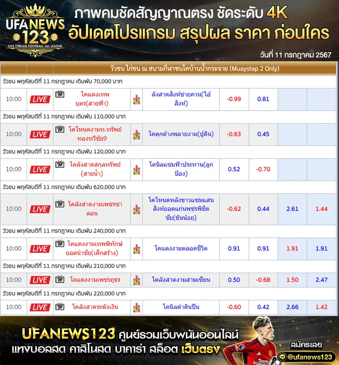 ราคาวัวชนวันนี้ สนามกีฬาชนโคบ้านน้ำกระจาย เริ่มชนเวลา 10:30 น. 11 กรกฎาคม 2567