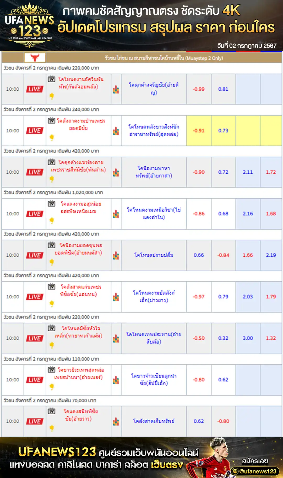 ราคาวัวชน สนามชนโคบ้านหยีใน 02 กรกฎาคม 2567