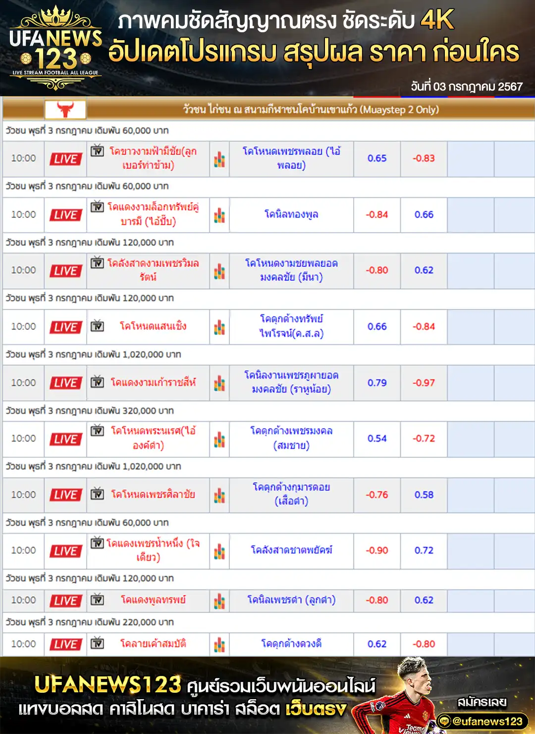 ราคาวัวชน สนามชนโคบ้านเขาแก้ว 03 กรกฎาคม 2567