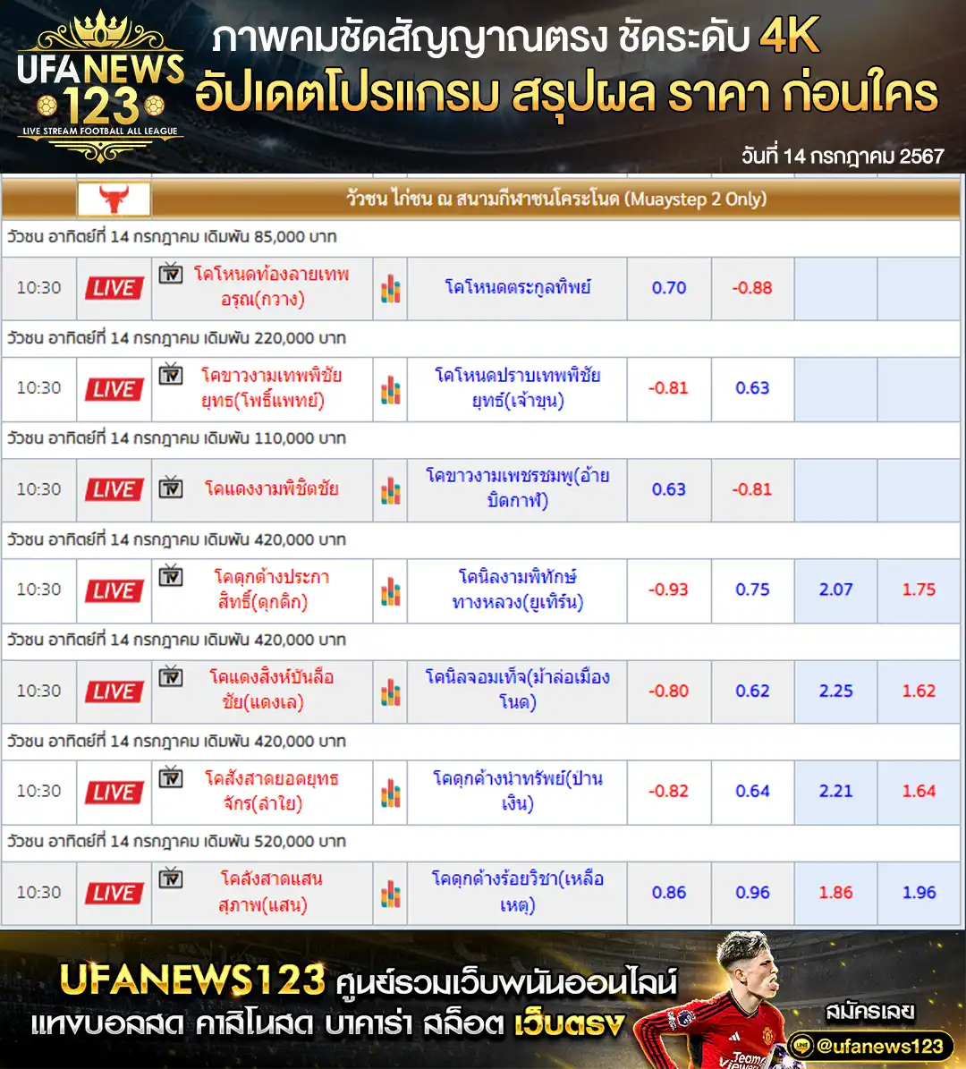 ราคาวัวชนวันนี้ สนามชนโคอำเภอนาทวี 14 กรกฎาคม 2567