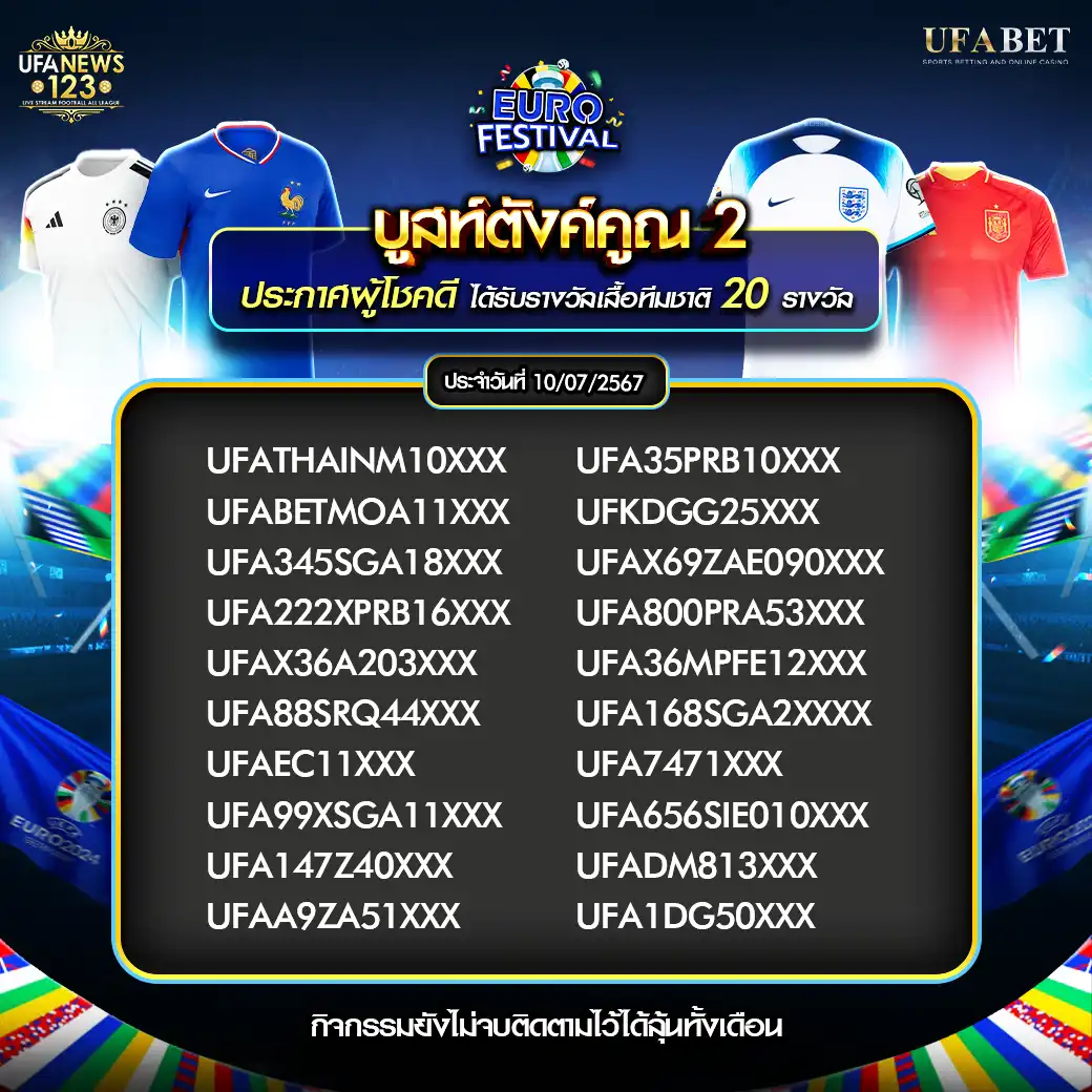 แจกกิจกรรมบูสท์ตังค์ตูณ 2 แจก เสื้อบอล 20 รางวัล 11 กรกฎาคม 2567