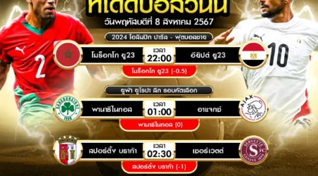 ทีเด็ดบอล 08 สิงหาคม 2567