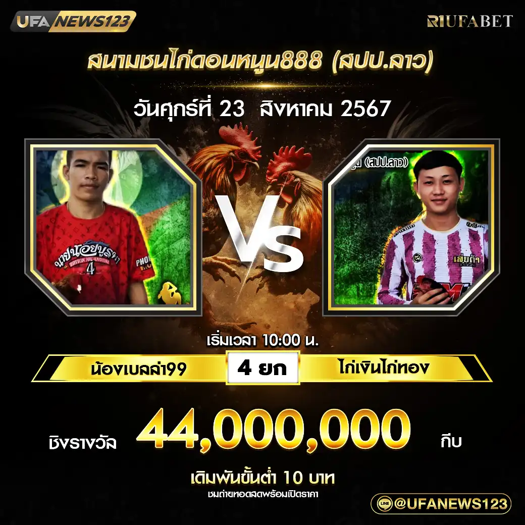 น้องเบลล่า99 VS ไก่เงินไก่ทอง ชน 4 ยก ชิงรางวัล 44,000,000 กีบ