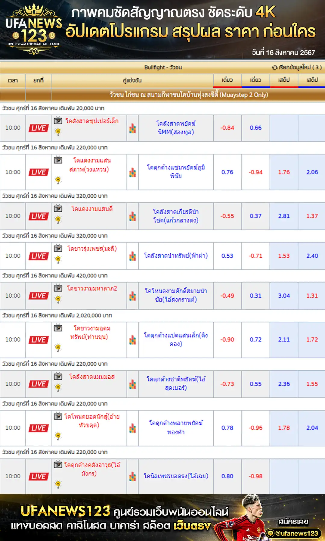 ราคาวัวชน สนามชนโคทุ่งสงซิตี้ เริ่มเวลา 10:30 น. 16 สิงหาคม 2567