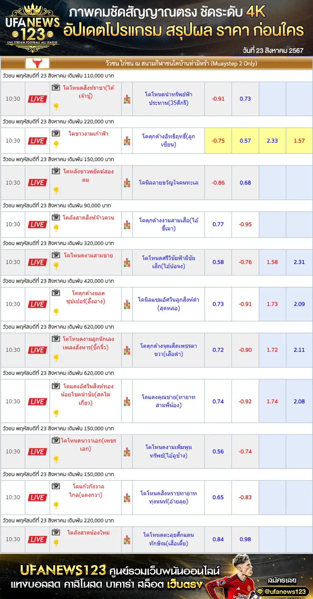 ราคาวัวชน สนามชนโคบ้านท่ามิหรำ เริ่มชนเวลา 10.20 น. 23 สิงหาคม 2567