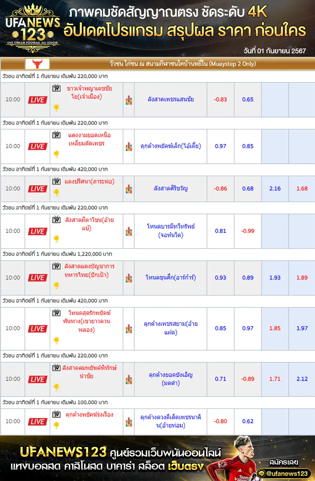 ราคาวัวชน สนามกีฬาชนโคบ้านหยีใน เริ่มเวลา 10:00 น. 01 กันยายน 2567