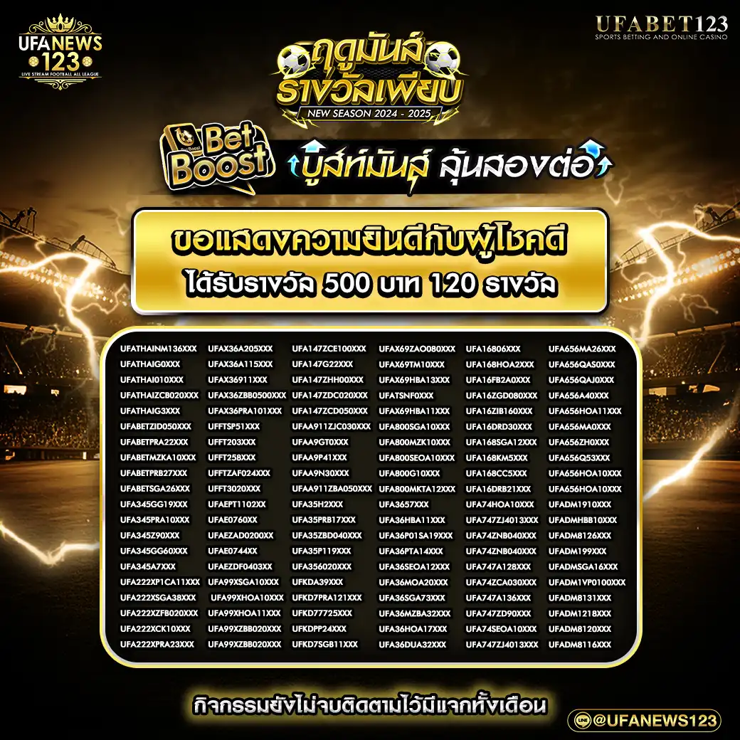 ประกาศผลกิจกรรม BetBoost 01 กันยายน 2567