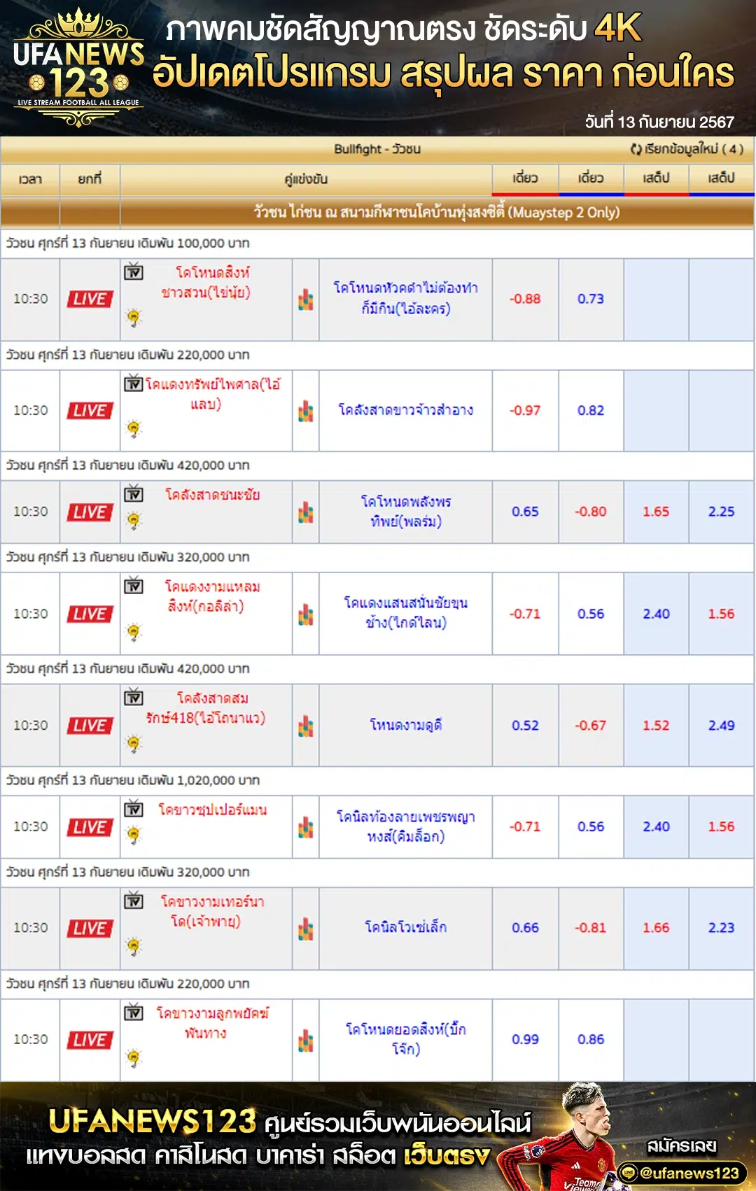 ราคาวัวชน สนามกีฬาชนโคทุ่งสงซิตี้ เริ่มชนเวลา 10:30 น. 13 กันยายน 2567