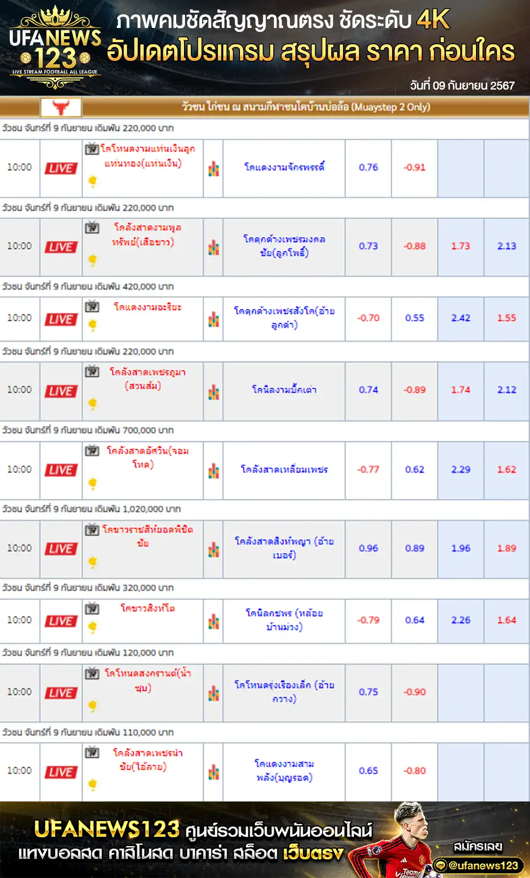 ราคาวัวชน สนามชนโคบ้านบ่อล้อ เริ่มชนเวลา 10:00 น. 09 กันยายน 02567