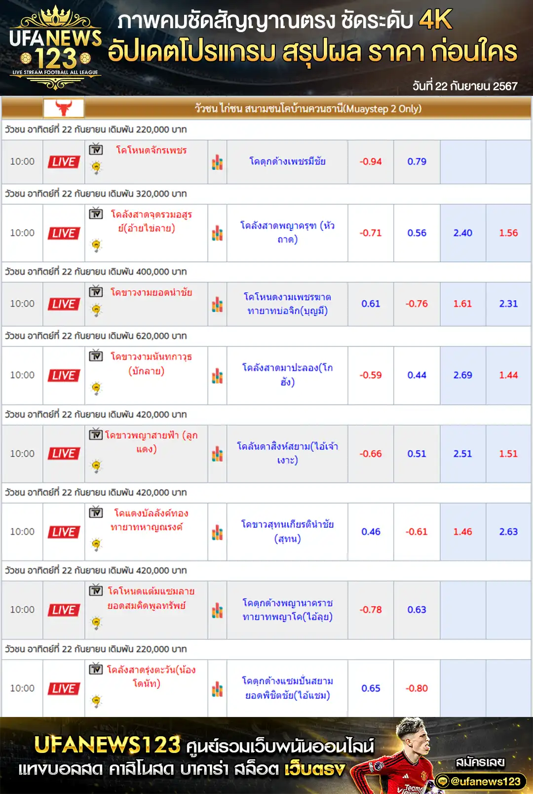 ราคาวัวชน สนามชนโคบ้านควนธานี เริ่มชนเวลา 10.45 น. 22 กันยายน 2567