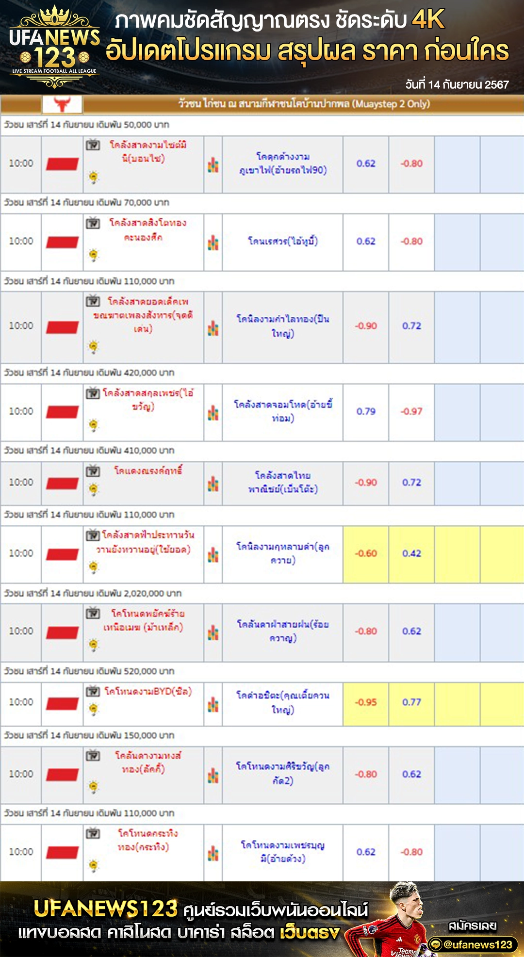 ราคาวัวชน สนามกีฬาชนโคบ้านปากพล เริ่มชนเวลา 10:30 น. 14 กันยายน 2567