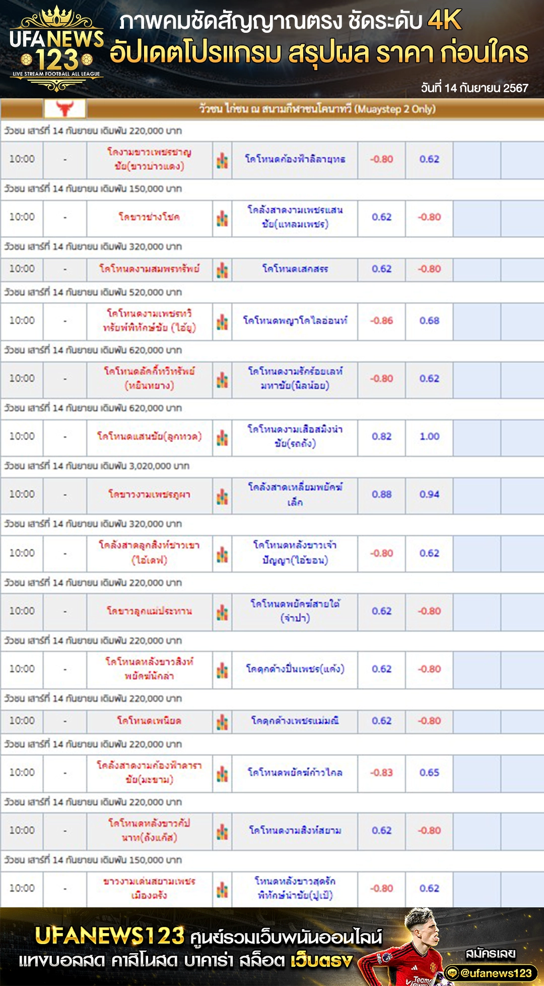 ราคาวัวชน สนามชนโคอําเภอนาทวี เริ่มชนเวลา 09:00 น. 14 กันยายน 2567