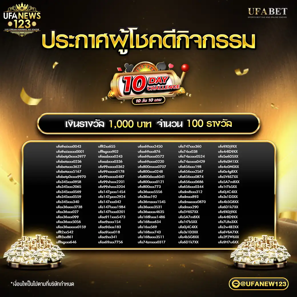 ประกาศผลกิจกรรม 10DayChalleng เงินรางวัล 1,000 บาท จำนวน 100 รางวัล 21 ตุลาคม 2567