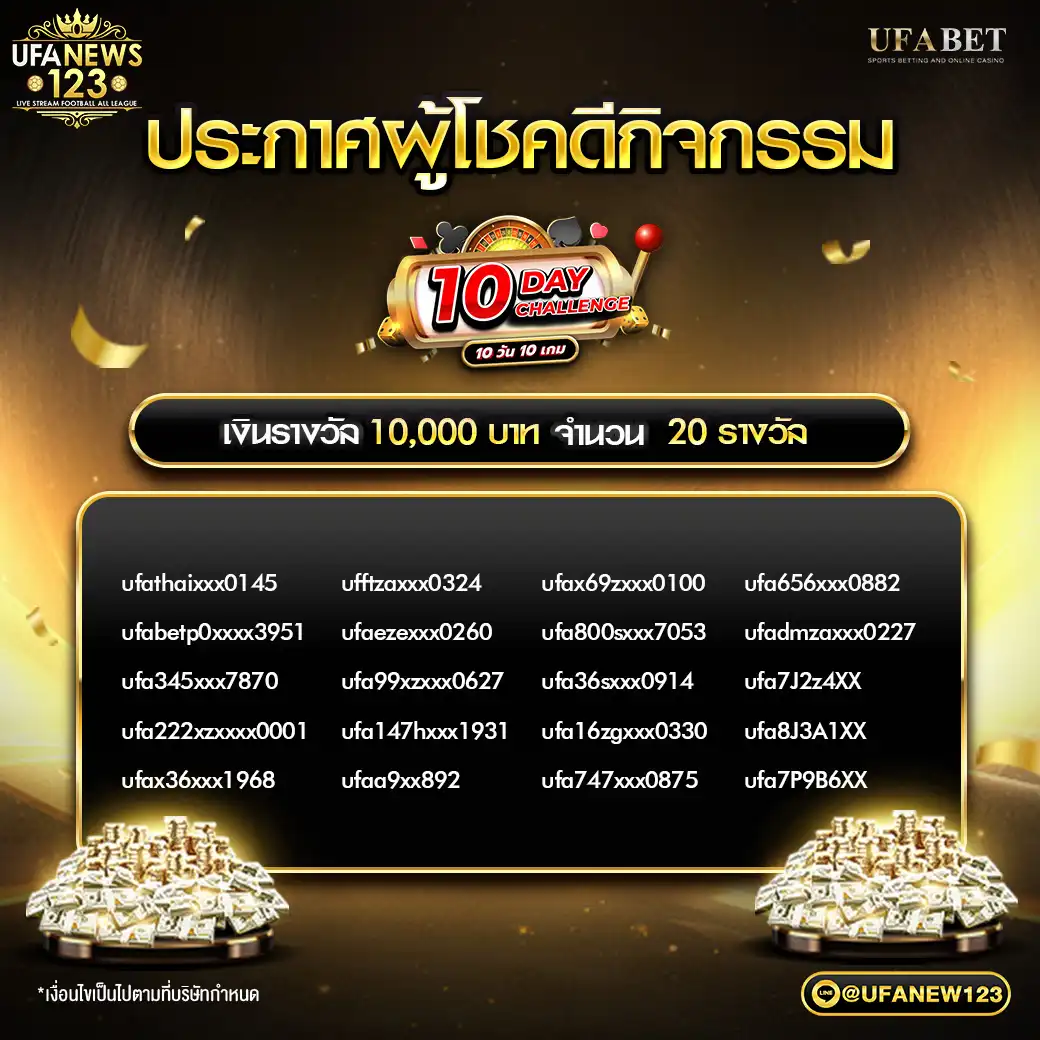 ประกาศผลกิจกรรม 10DayChalleng เงินรางวัล 10,000 บาท จำนวน 20 รางวัล 21 ตุลาคม 2567