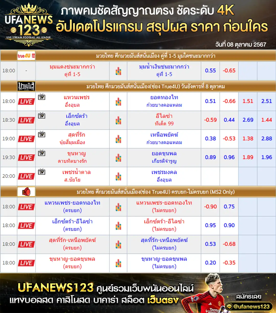 ราคามวย ศึกมวยมันส์สนั่นเมือง เริ่มเวลา 18.00 น. 08 ตุลาคม 2567