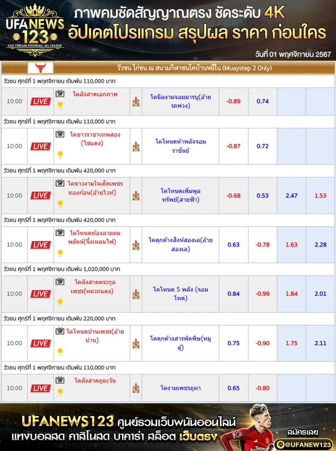 ราคาวัวชน สนามชนโคบ้านหยีใน เริ่มชนเวลา 10.30 น. 01 พฤศจิกายน 2567