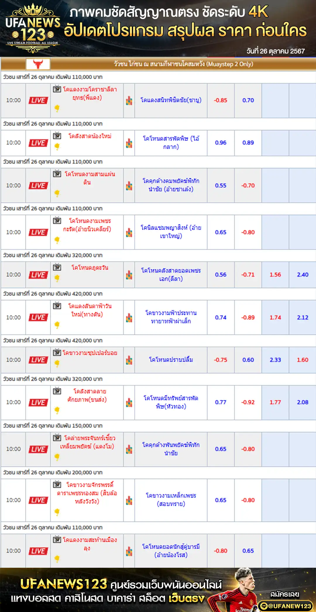 ราคาวัวชน สนามชนโคสมหวัง เริ่มเวลา 10.00 น. 26 ตุลาคม 2567