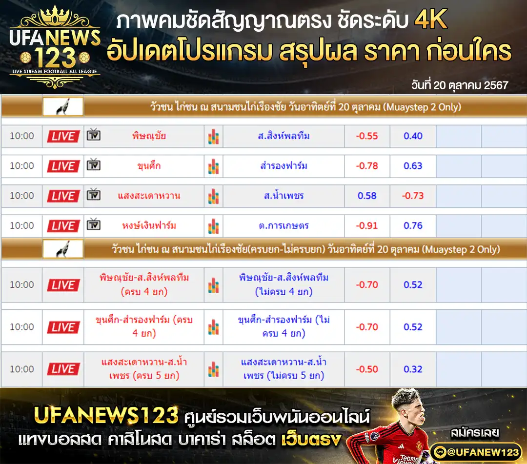 ราคาไก่ชน สนามชนไก่เรืองชัย เริ่มเวลา 10.00 น. 20 ตุลาคม 2567