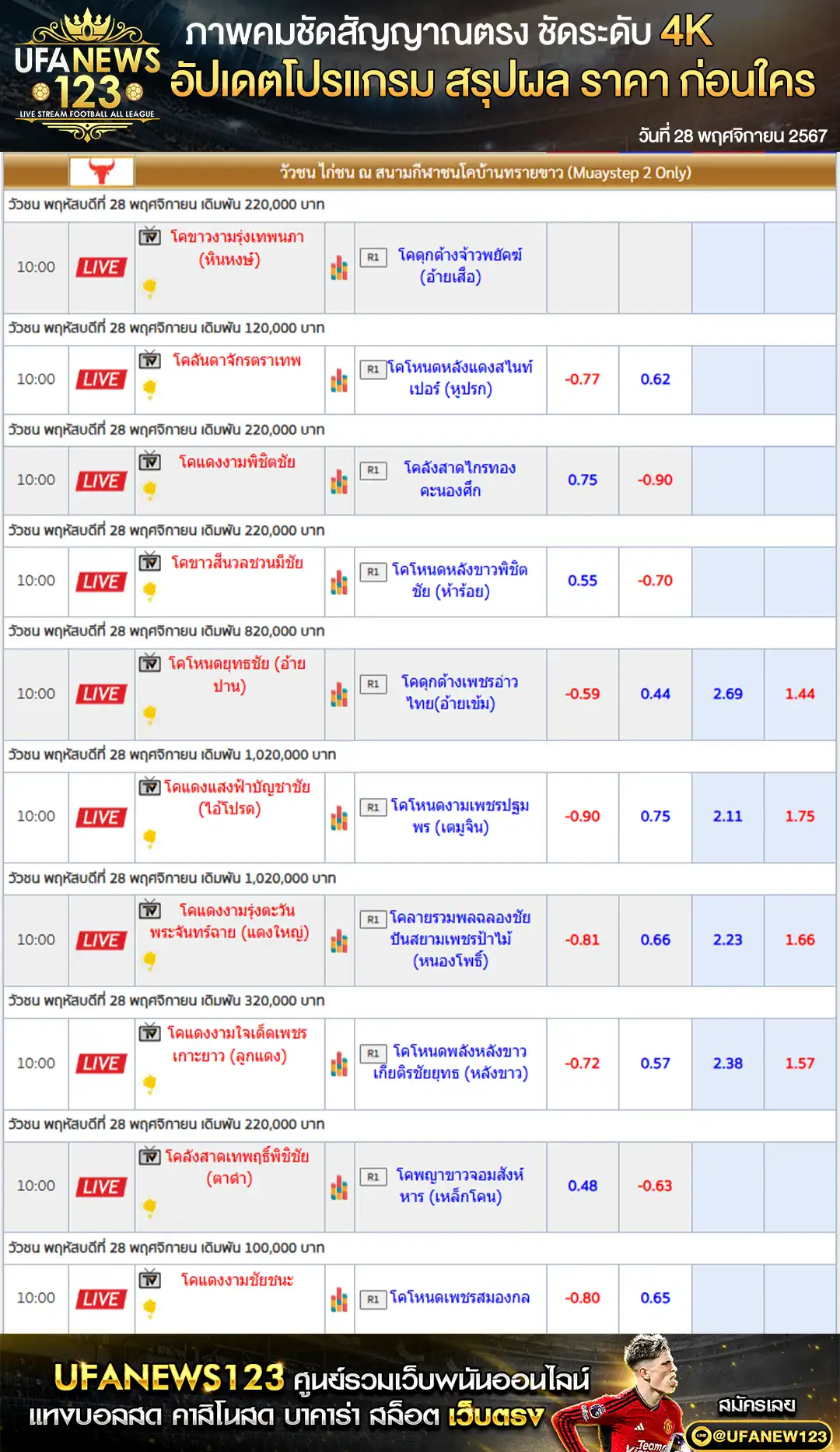 ราคาวัวชน สนามชนโคบ้านทรายขาว เริ่มชนเวลา 10.30 น. 28 พฤศจิกายน 2567