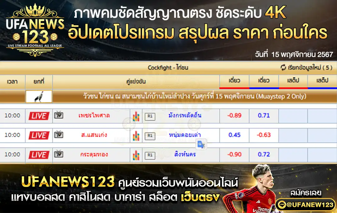 ราคาไก่ชน สนามชนไก่บ้านใหม่ลำปาง 15 พฤศจิกายน 2567