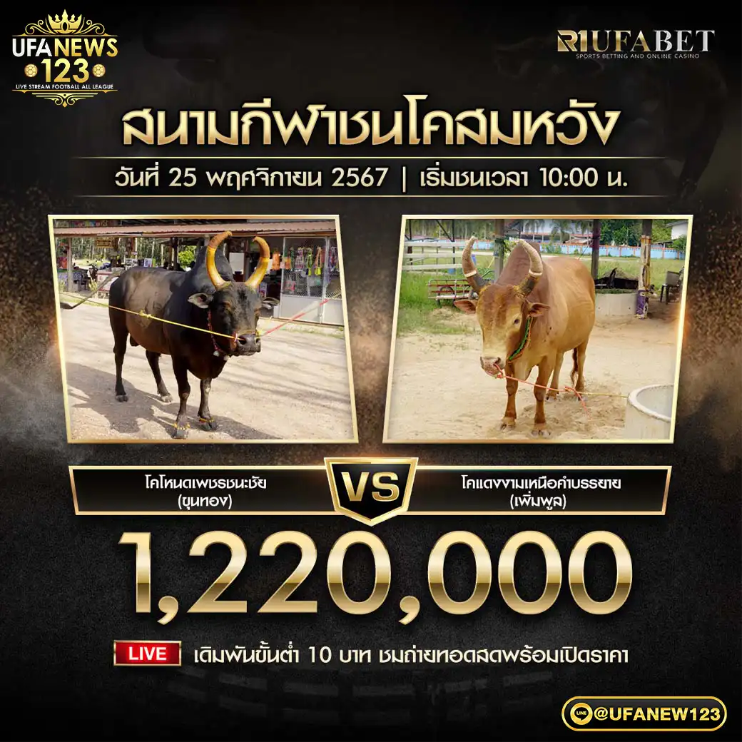 โคโหนดเพชรชนะชัย VS โคแดงงามเหนือคำบรรยาย (เพิ่มพูล) ชิงรางวัล 1,220,000 บาท