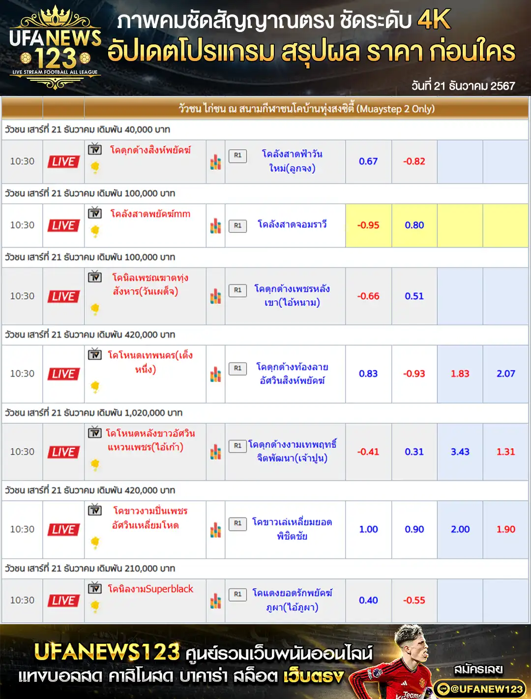 ราคาวัวชน สนามชนโคบ้านทุ่งสงซิตี้ เริ่มชนเวลา 10.30 น. 21 ธันวาคม 2567