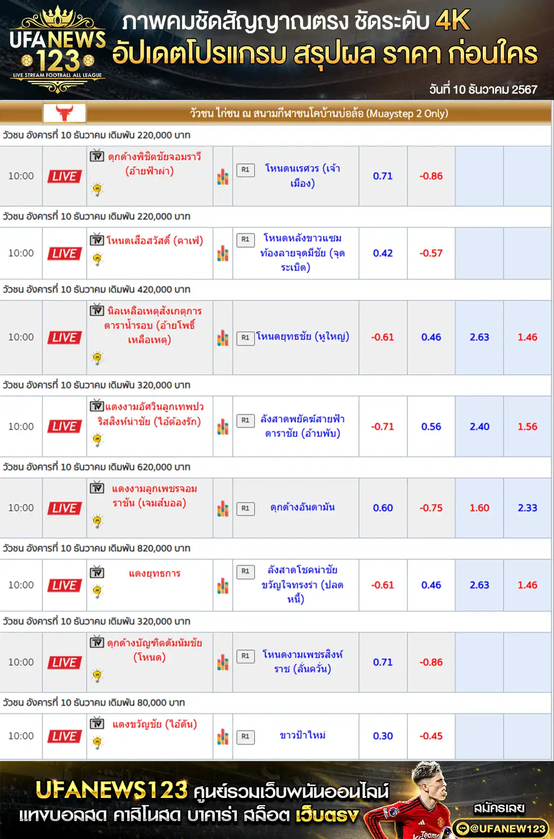 ราคาวัวชน สนามชนโคบ้านบ่อล้อ เริ่มชนเวลา 10:00 น. 10 ธันวาคม 2567