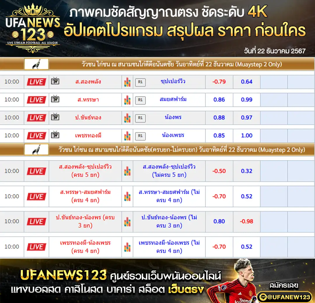 ราคาไก่ชน สนามชนไก่ดีดีอนันตชัย เริ่มเวลา 10.00 น. 22 ธันวาคม 2567