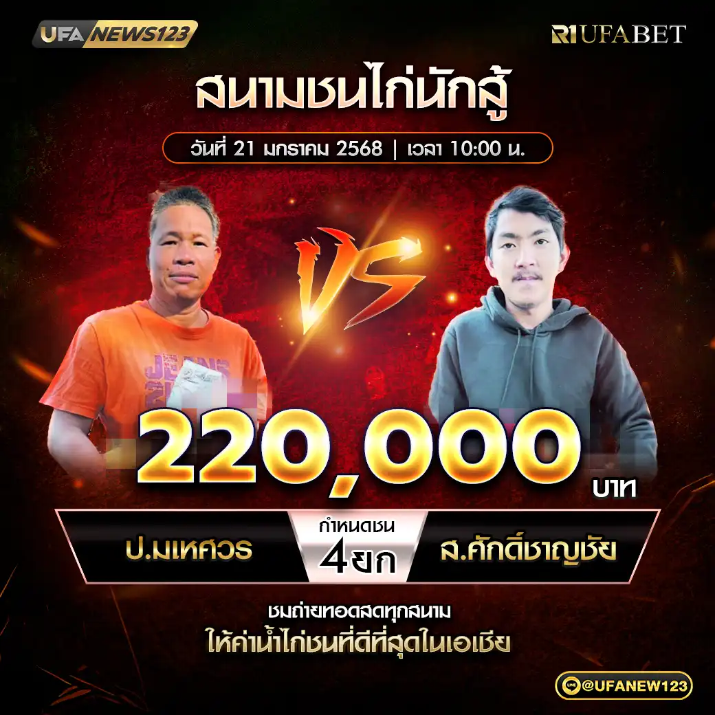 ป.มเหศวร VS ส.ศักดิ์ชาญชัย ชน 4 ยก ชิงรางวัล 220,000 บาท 21 มกราคม 2568