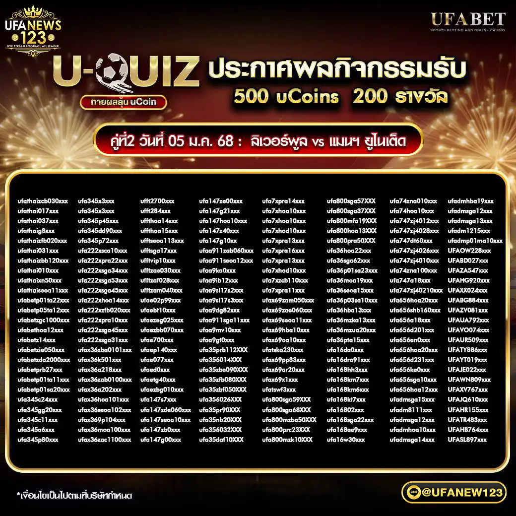 ประกาศกิจกรรม U-QUIZ ทายผลลุ้น uCoin 05 มกราคม 2568