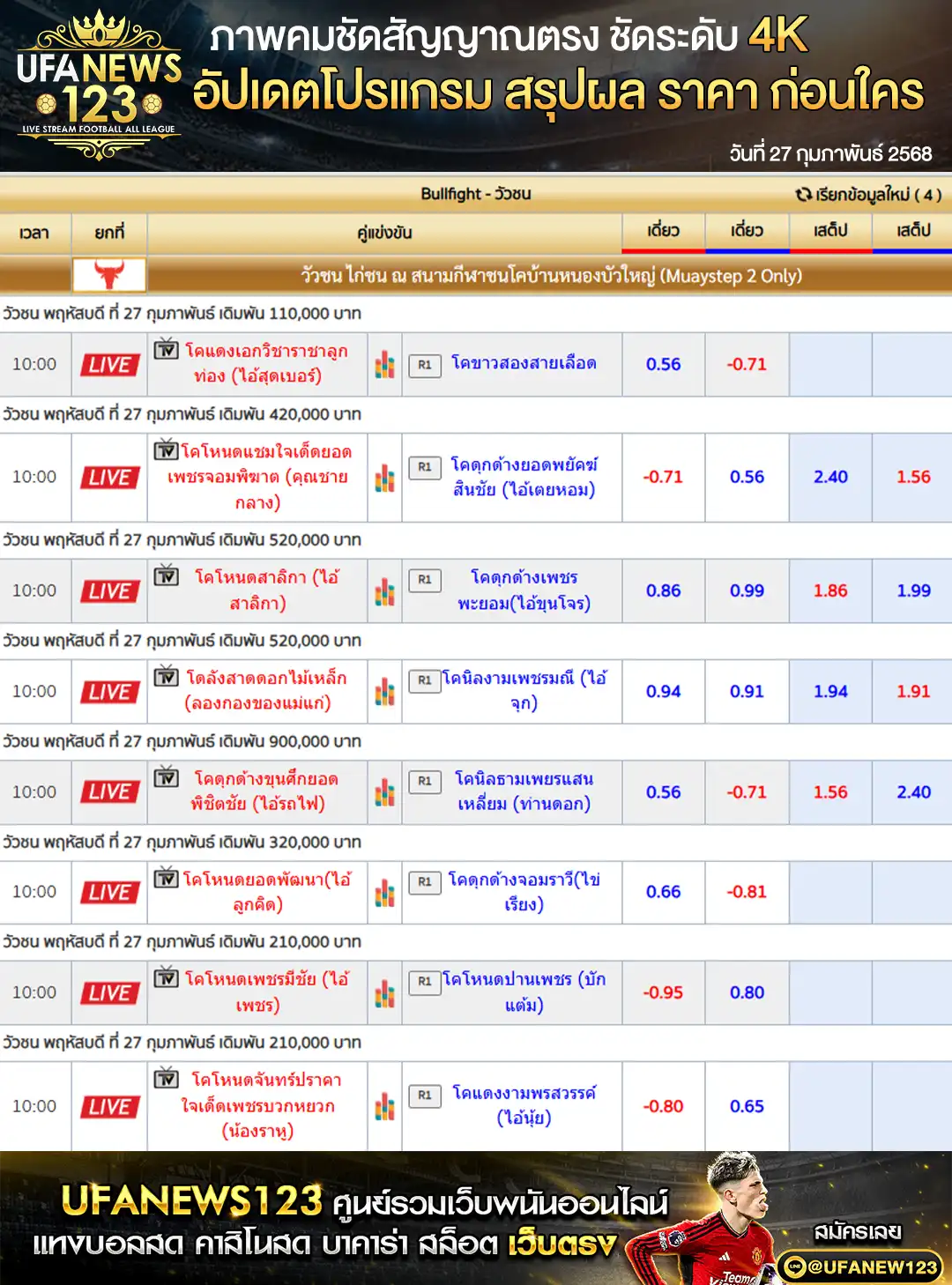 ราคาวัวชน สนามชนโคบ้านหนองบัวใหญ่ เริ่มชนเวลา 11.00 น. 27 กุมภาพันธ์ 2568