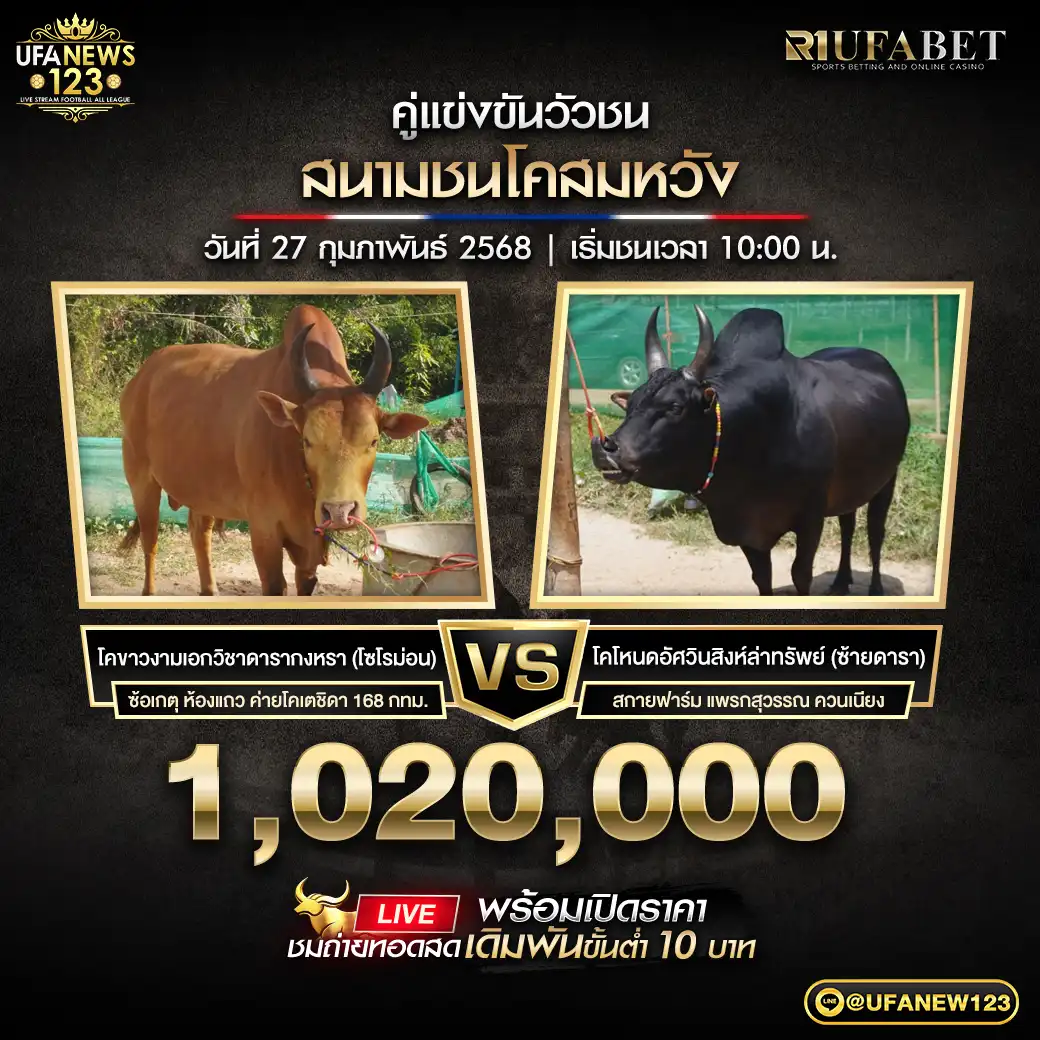 โคขาวงามเอกวิชาดารากงหรา (โซโรม่อน) VS โคโหนดอัศวินสิงห์ล่าทรัพย์ (ซ้ายดารา) ชิงรางวัล 1,020,000 บาท 27 กุมภาพันธ์ 2568