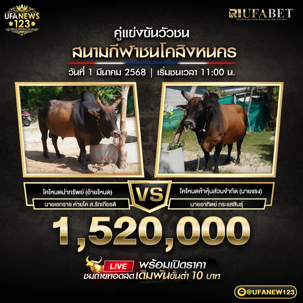 โคโหนดนำทรัพย์ (อ้ายโหนด) VS โคโหนดห้าหุ้นส่วนจำกัด (นายแรง) ชิงรางวัล 1,520,000 บาท 01 มีนาคม 2568