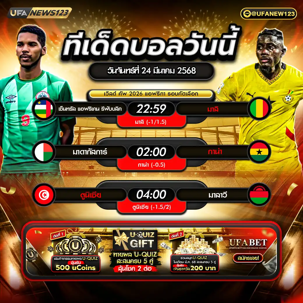 ทีเด็ดบอล แจกบอลสเต็ป 3 คู่ วันที่ 24 มีนาคม 2568