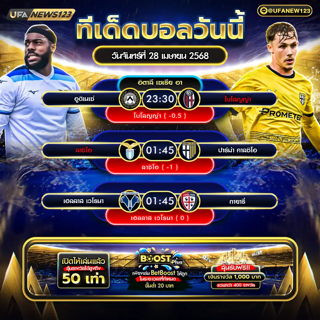 ทีเด็ดบอล แจกบอลสเต็ป 3 คู่ วันที่ 28 เมษายน 2568