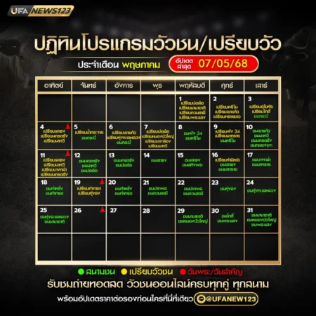 ปฏิทินวัวชน พฤษภาคม 2568