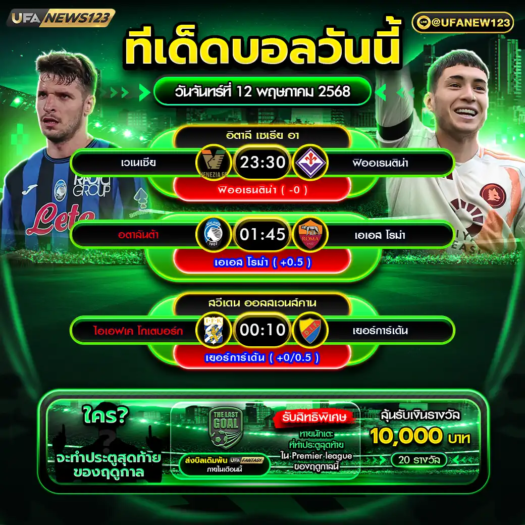 ทีเด็ดบอล แจกบอลสเต็ป 3 คู่ วันที่ 12 พฤษภาคม 2568