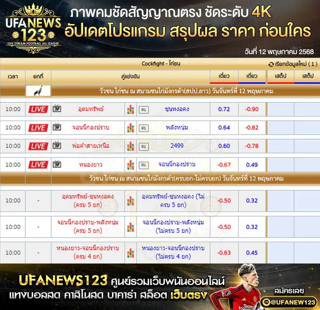 ราคาไก่ชน สนามชนไก่มังกรดำ เริ่มเวลา 10:00 น.
